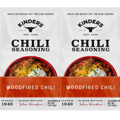Kinder's Woodfired Chili seasoning packets ready for quick meals.