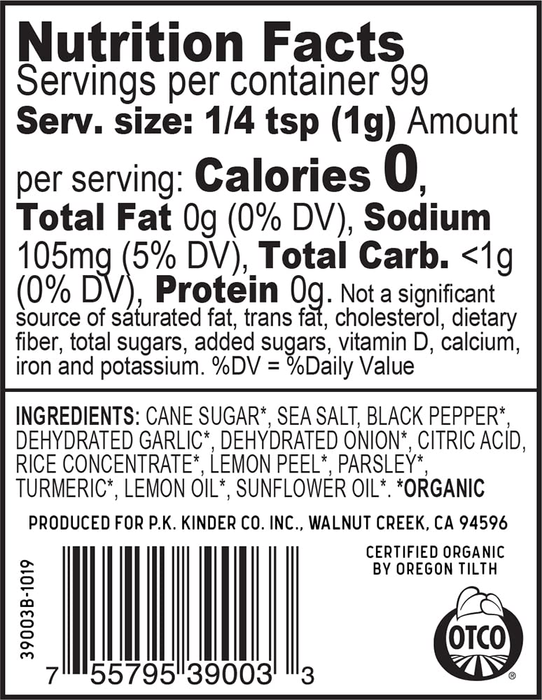 Kinders Cracked Pepper & Lemon label close-up shows USDA Organic claim.
