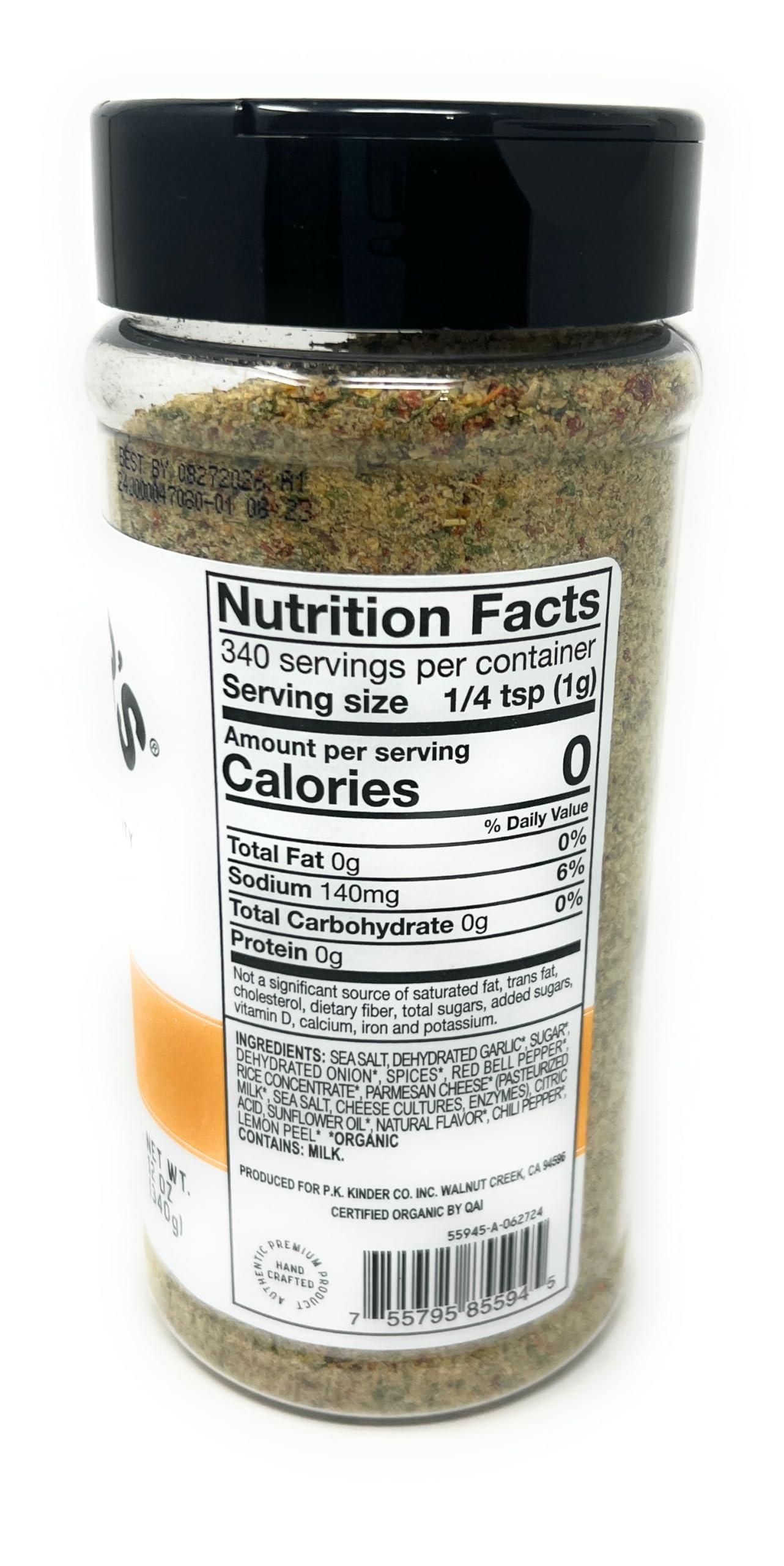 Kinder's Garlic Parmesan seasoning bottle enhances roasted veggies and pasta dishes