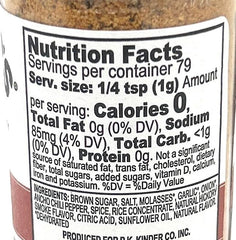 Kinder's Hickory Brown Sugar seasoning bottle closeup highlights smoky-sweet aroma.