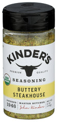 KINDER'S Organic Buttery Steakhouse Seasoning jar front view for rich steak flavor