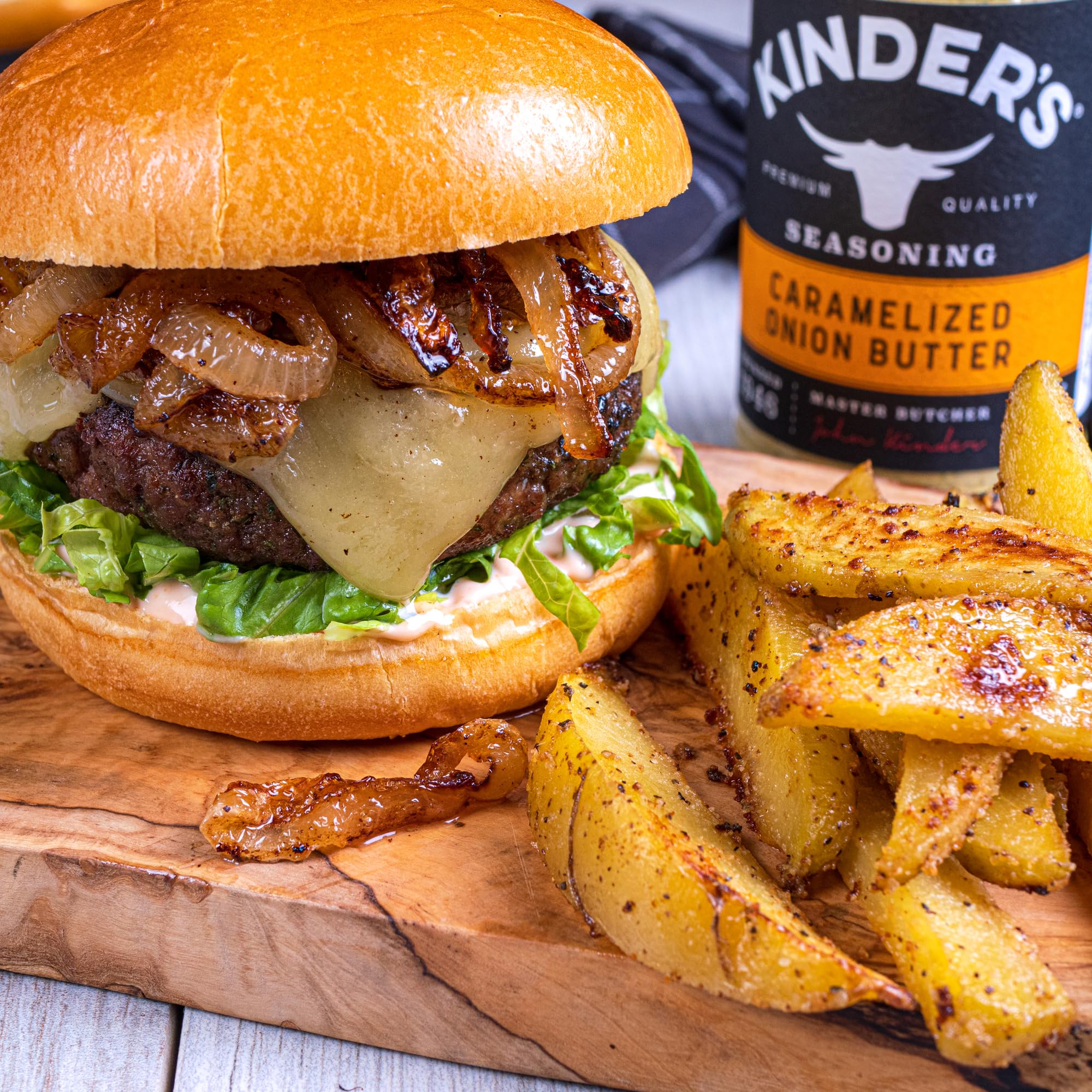 Finished sauce or glaze using Kinder's Organic Caramelized Onion Butter for depth.