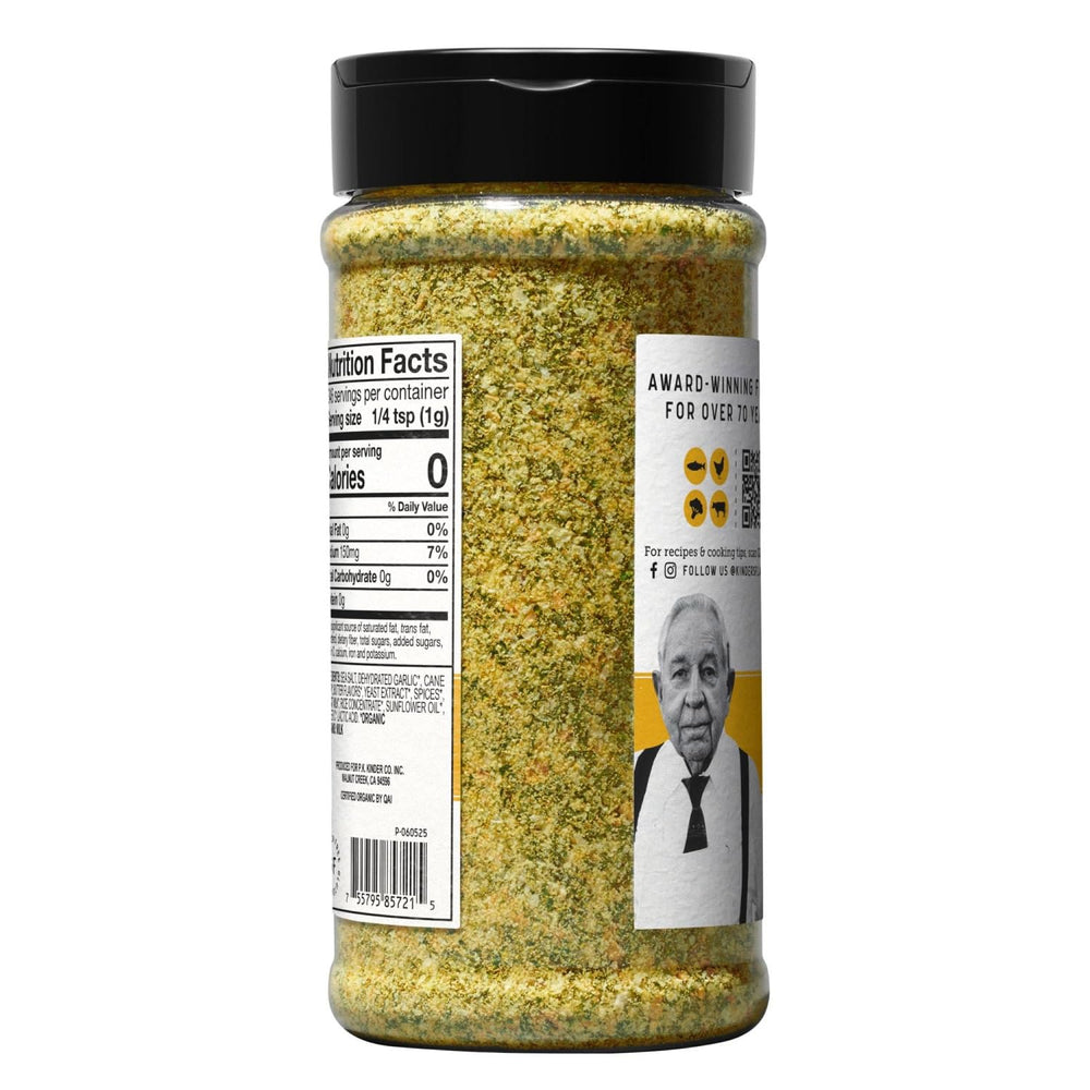 Kinder's Organic Garlic Butter Seasoning finished dish enhances seafood, chicken, and veggies.