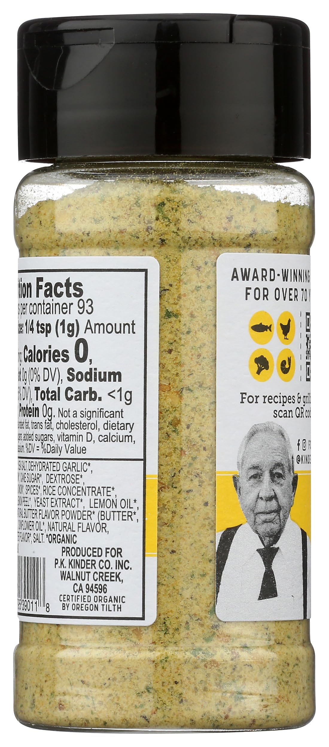 KINDER'S Organic Lemon Butter Garlic Seasoning close-up texture highlights natural flakes for rich seasoning.