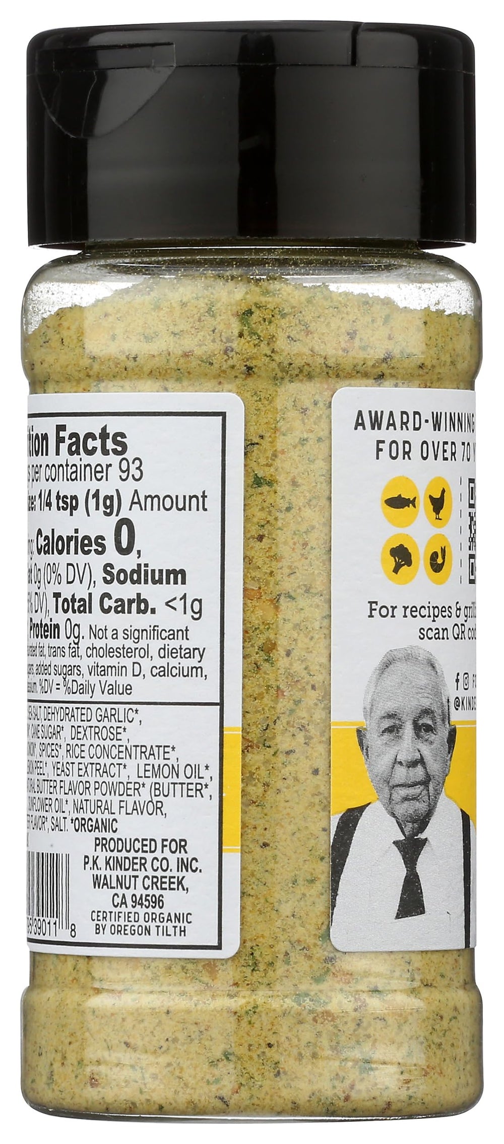 KINDER'S Organic Lemon Butter Garlic Seasoning close-up texture highlights natural flakes for rich seasoning.
