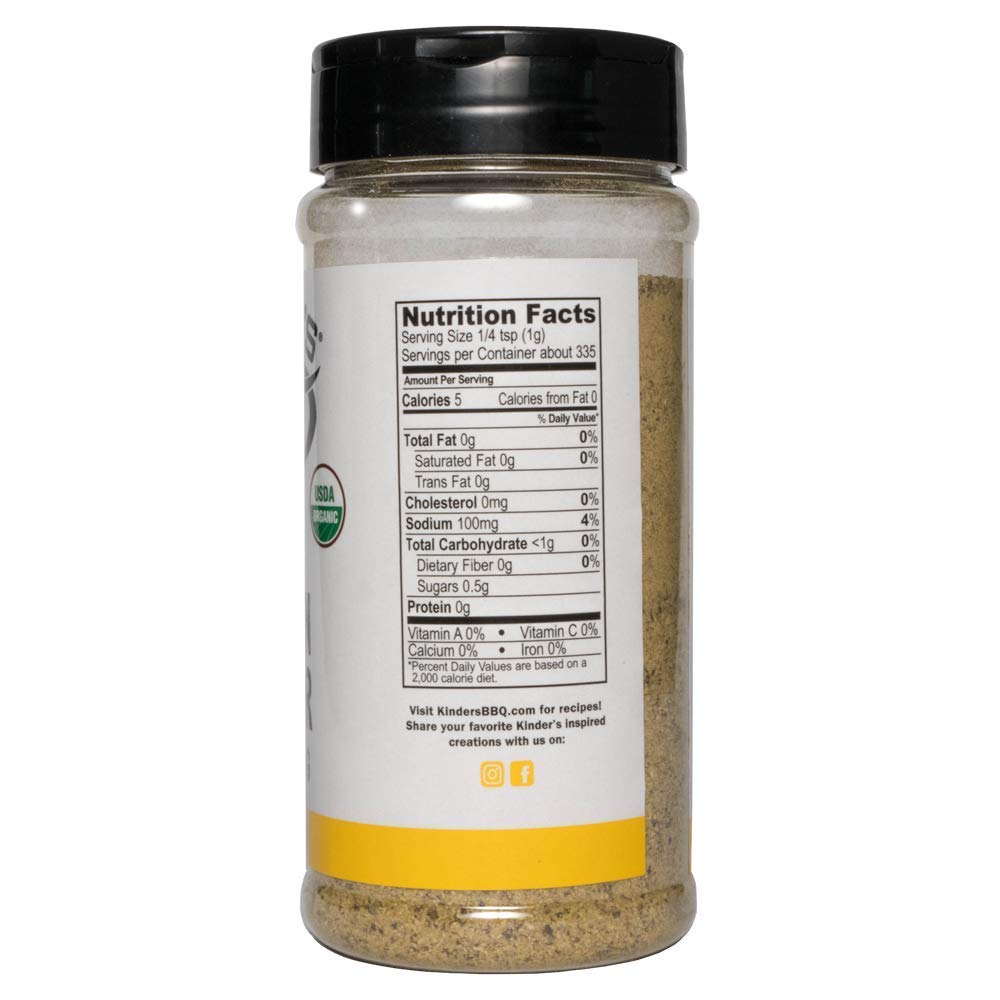 Kinder's Organic Lemon Pepper Seasoning being sprinkled on vegetables for fresh flavor