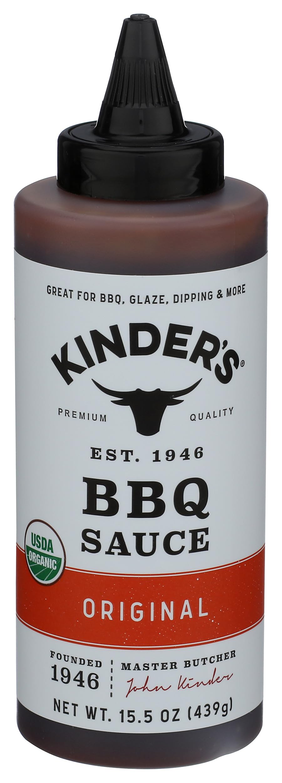 KINDER'S Organic Mild BBQ Sauce bottle pour for family meals