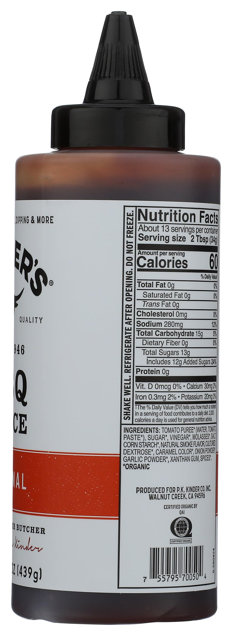 KINDER'S Organic Mild BBQ Sauce organic seal visible for quality