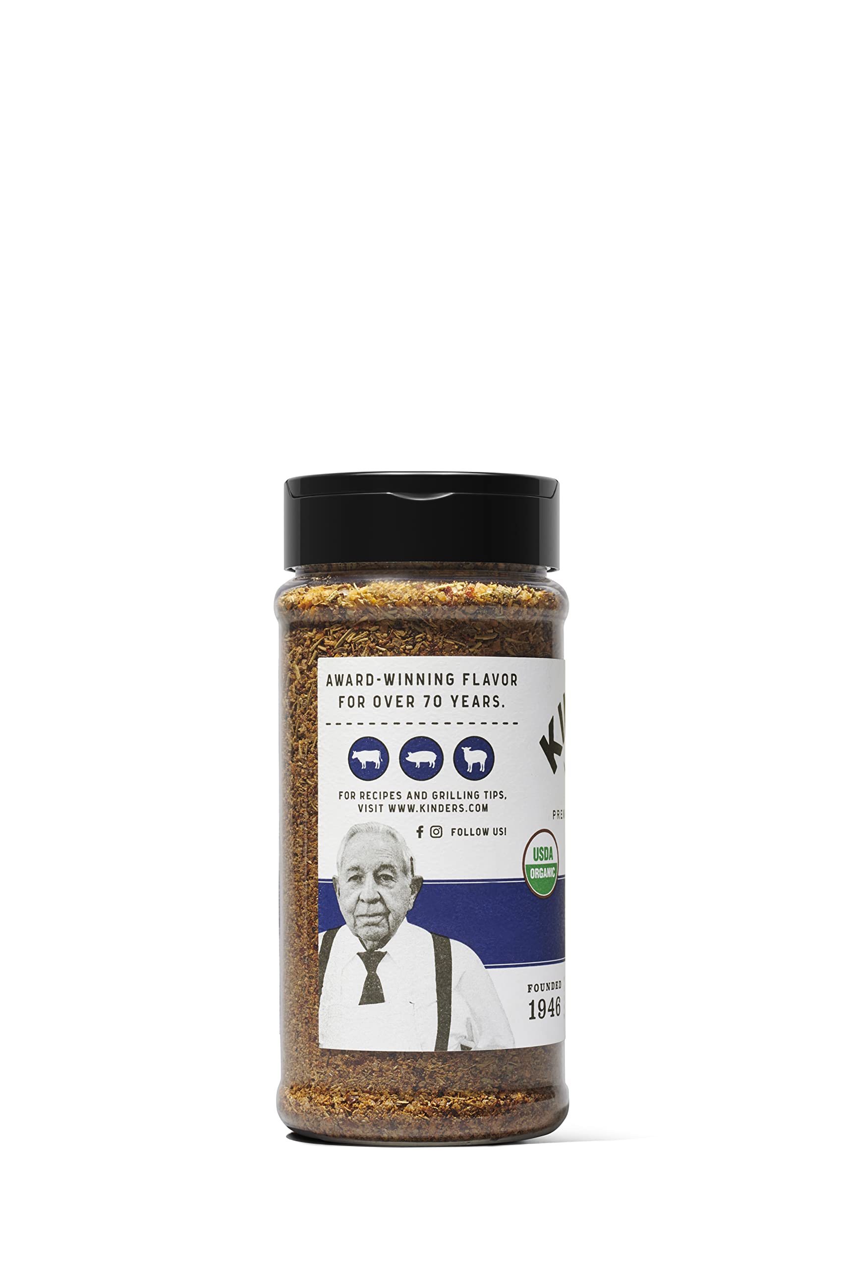 Kinder's Prime Rib Rub bottle on counter ready for grilling