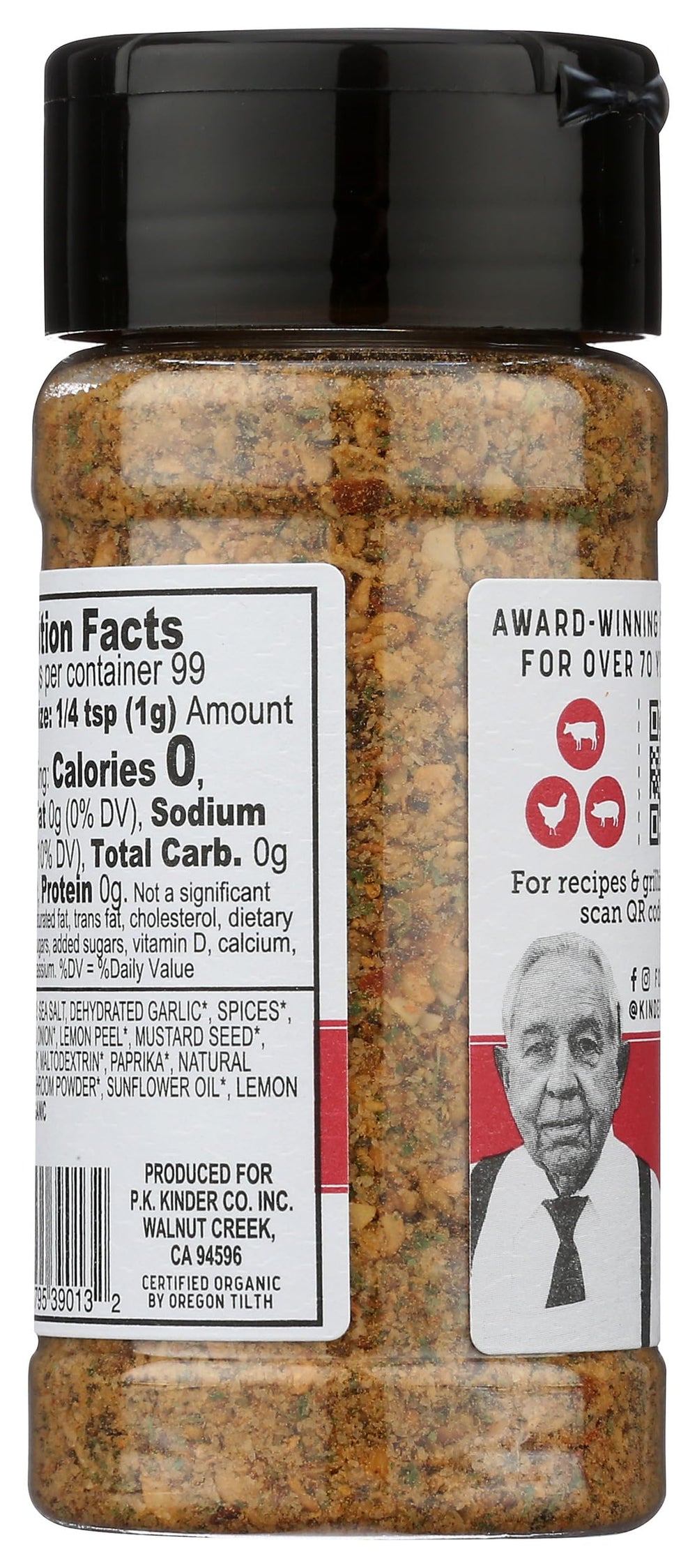 KINDER'S steak blend seasoning closeup showing organic herbs for rich beef flavor.