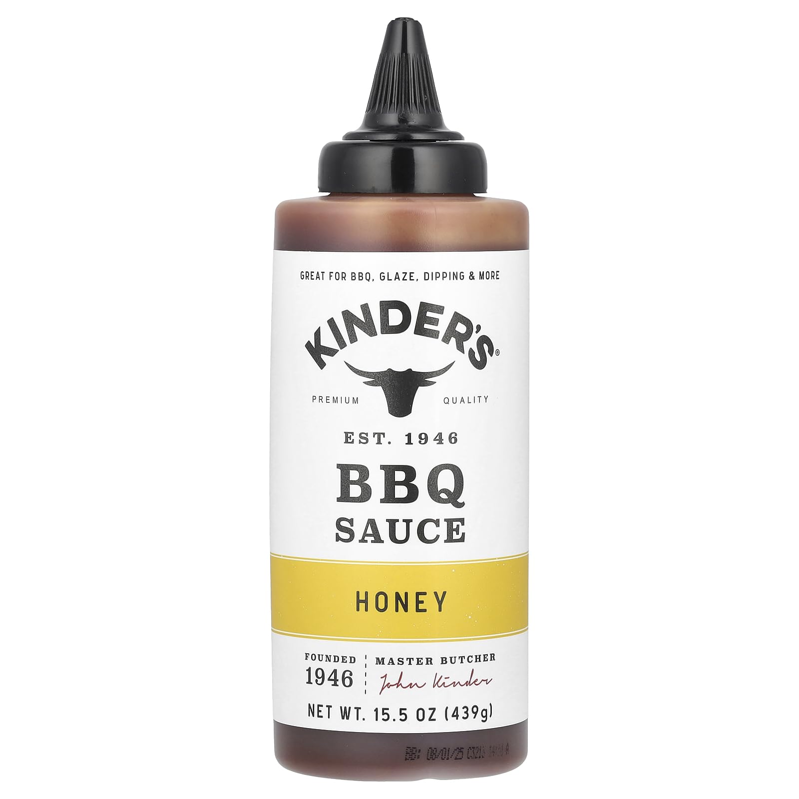 Kinder's BBQ Honey Sqz bottle ready for versatile grilling and dipping.