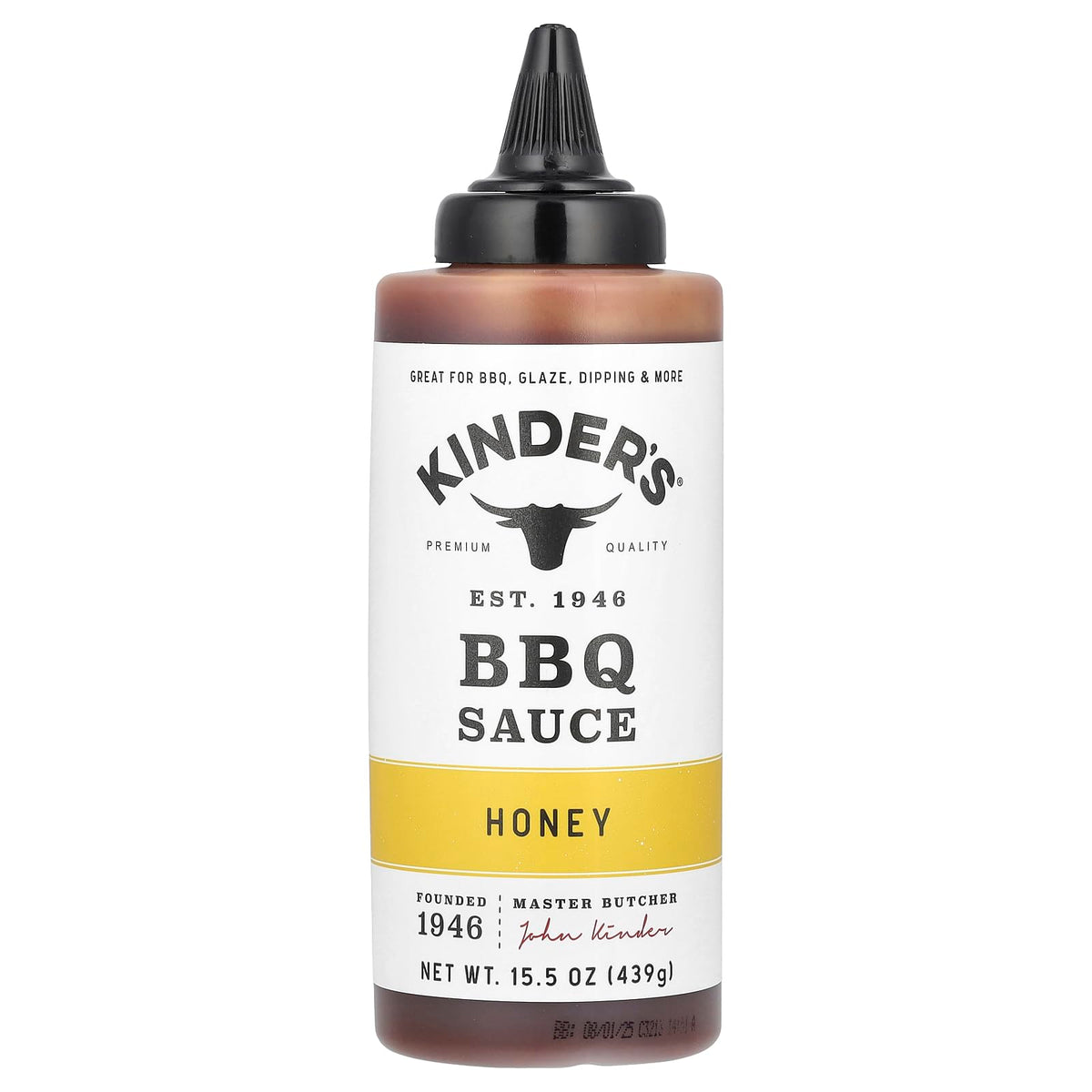 Kinder's BBQ Honey Sqz bottle ready for versatile grilling and dipping.