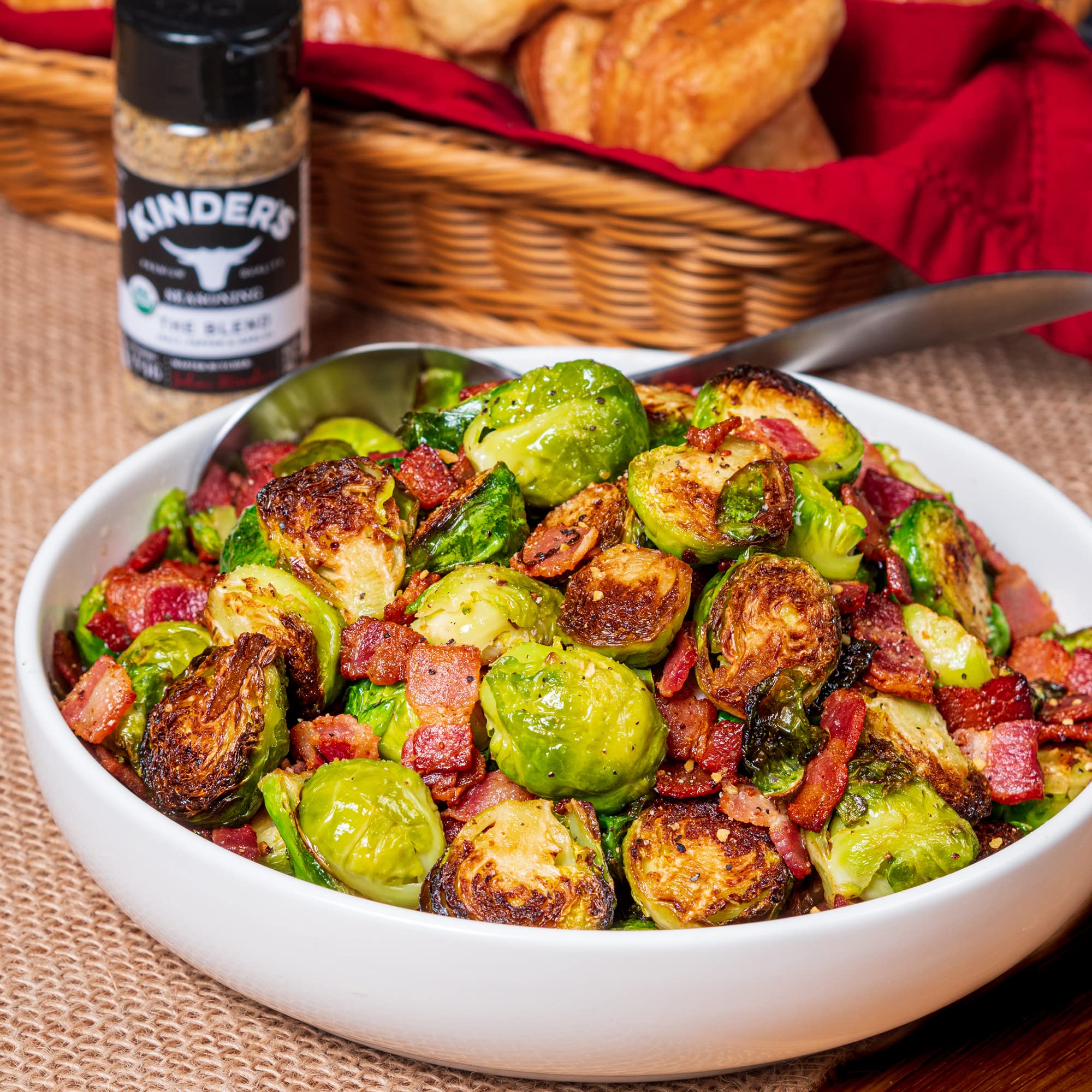 Close-up of seasoned vegetables using Kinder's The Blend.