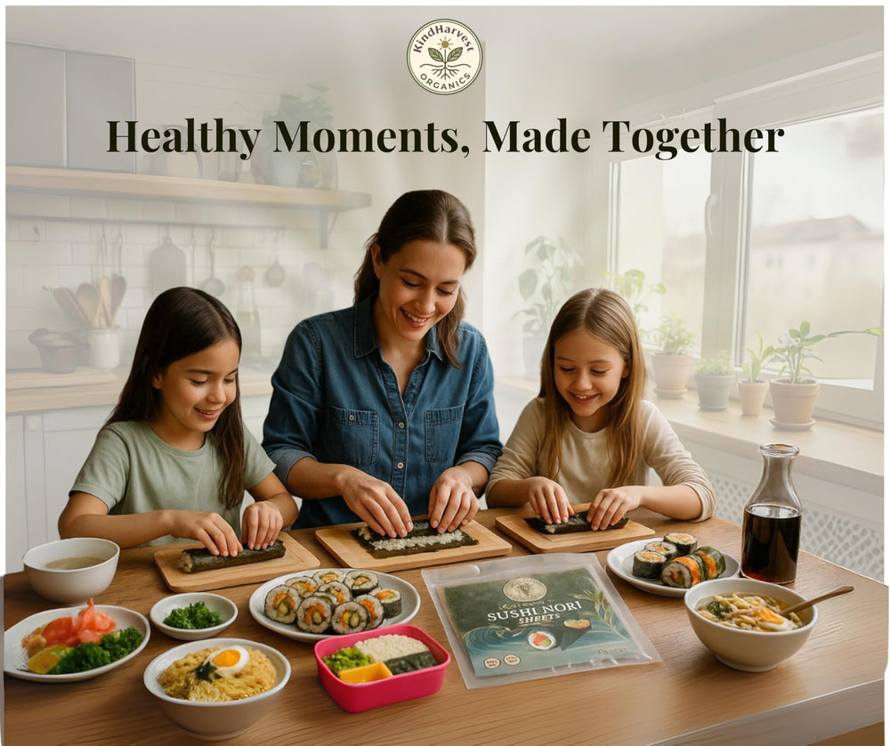 KindHarvest nori sheets ideal for snacks and lunchbox sushi.