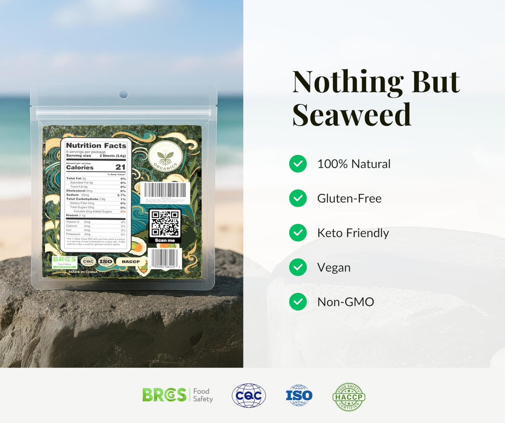 KindHarvest nori sheets gently roasted for clean ocean umami taste.