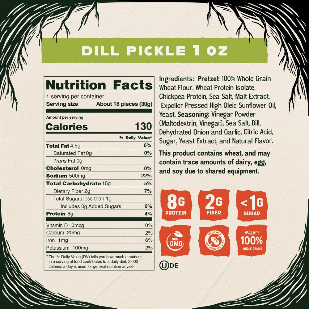 Close-up of Dill-Pickle crunch from Kindling Protein Pretzels for flavor and energy.