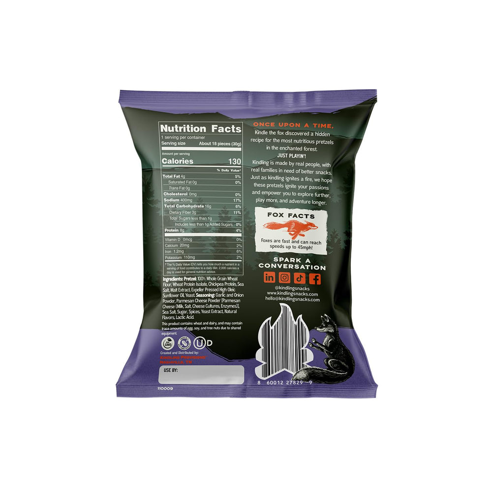 Kindling Protein Pretzels Garlic-Parmesan deliver satisfying crunch and flavor.