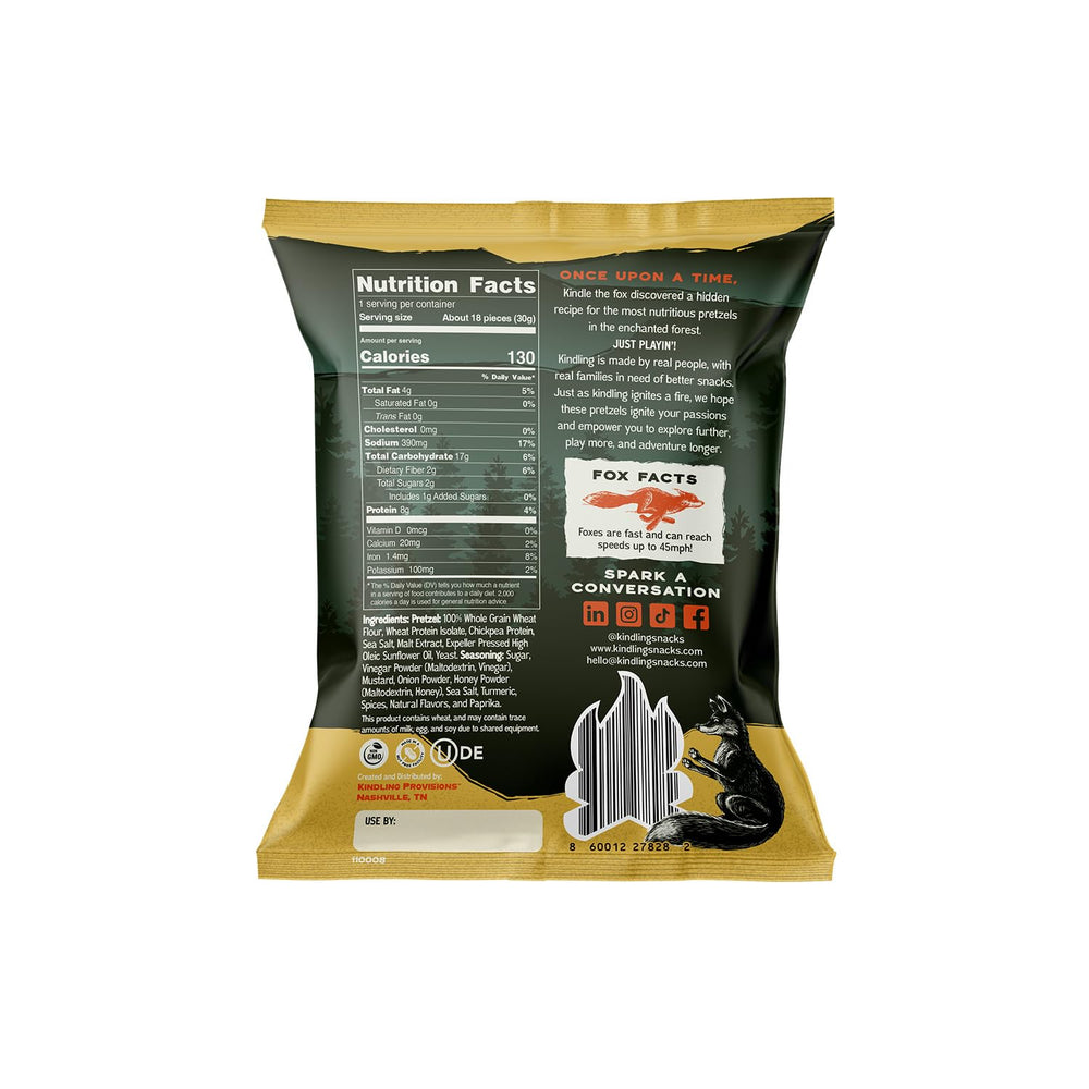 Kindling Protein Pretzels Honey Mustard in lunchbox pairing with convenience and protein.