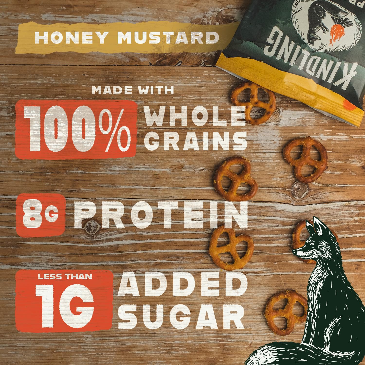 Kindling Protein Pretzels Honey Mustard snack pack ready for lunchboxes and commutes.