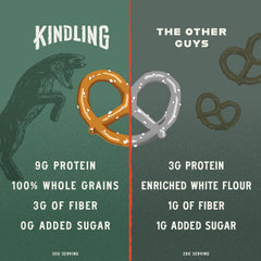 Kindling Protein Pretzels Sea Salt ingredients reveal wholesome, baked grains.
