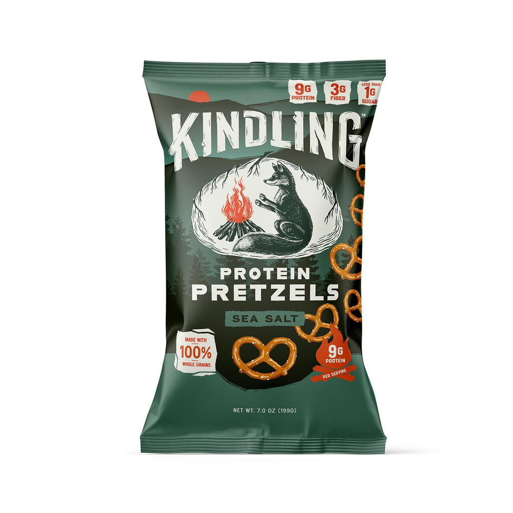 Kindling Protein Pretzels Sea Salt in a kid's lunchbox, tasty protein option.