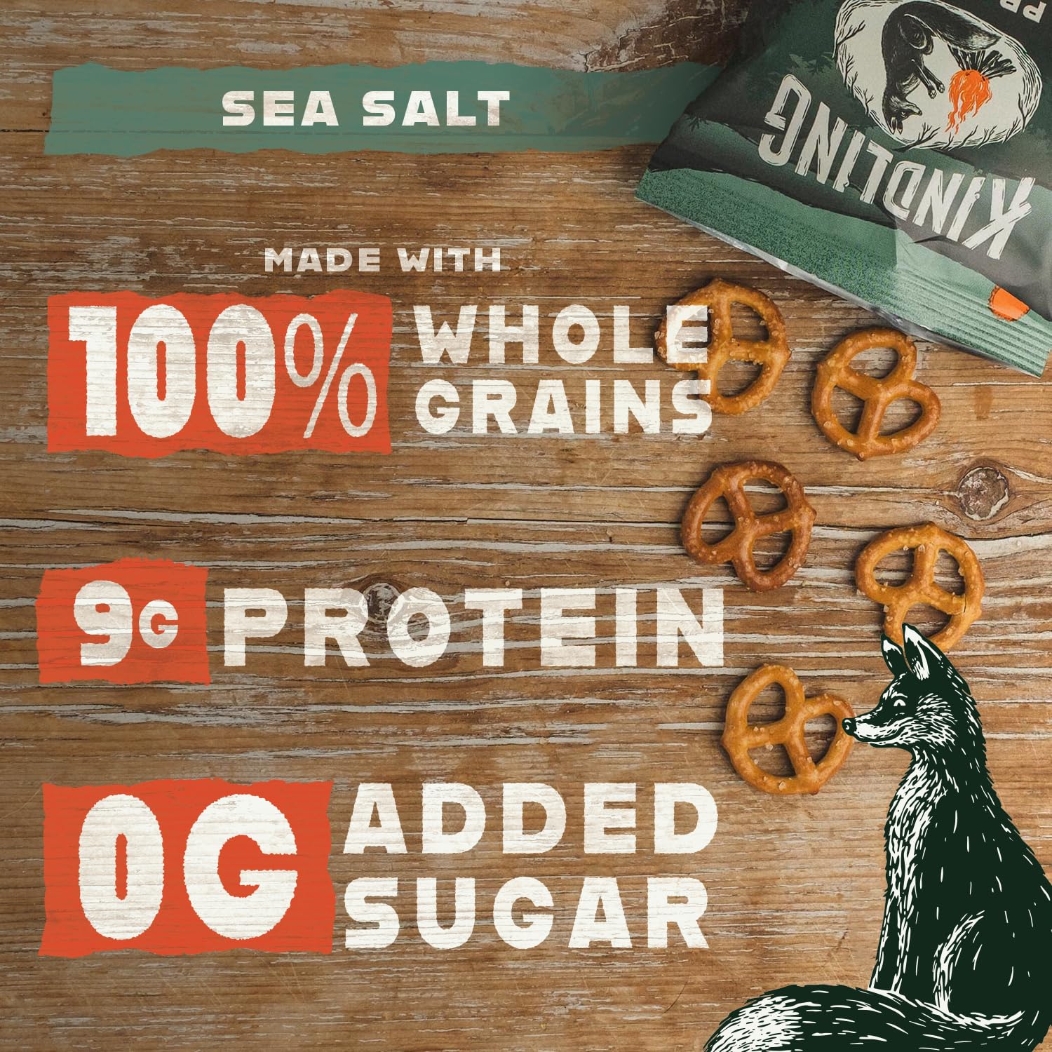 Kindling Protein Pretzels Sea Salt on a snack plate, ideal for office or school snacks.