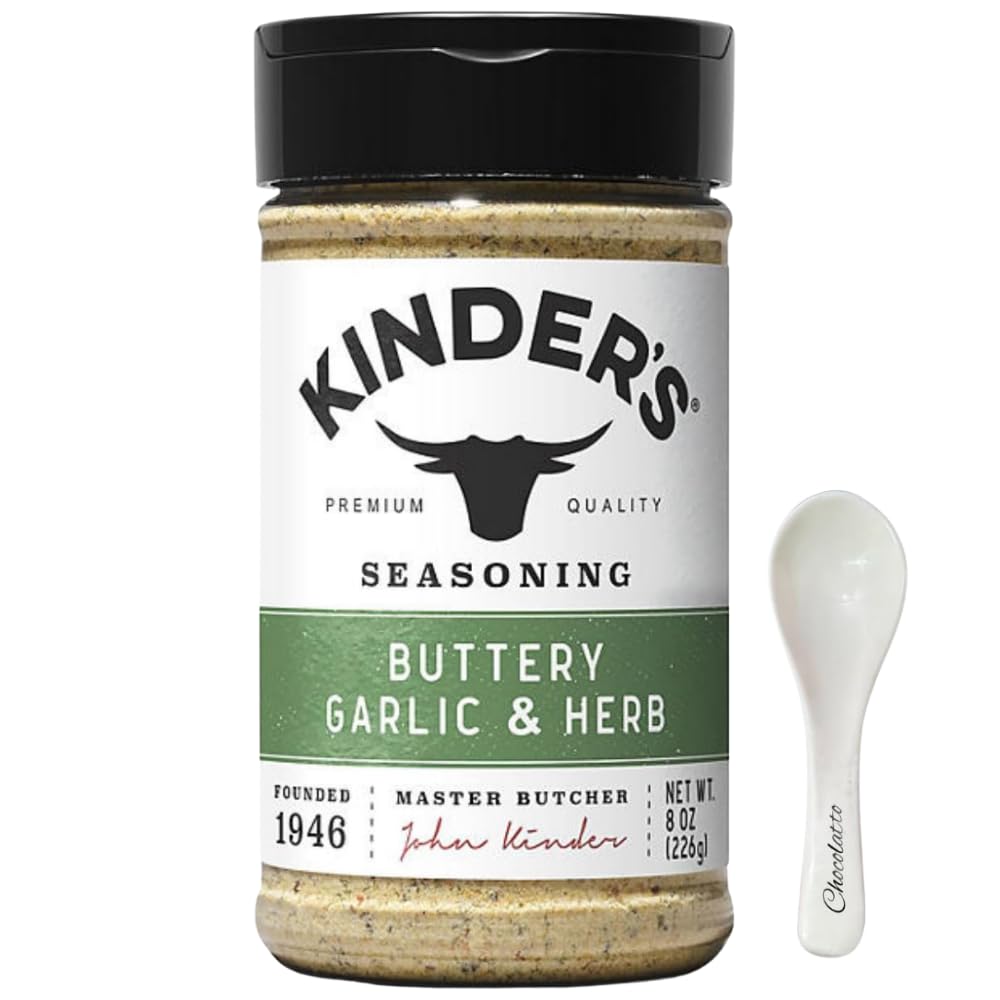 Kindr buttery garlic and herb seasoning jar with spoon for easy dosing.