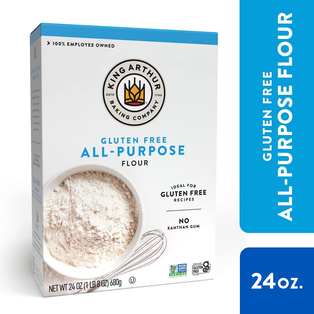 King Arthur gluten-free flour with bowls and whisk ready for bake night.