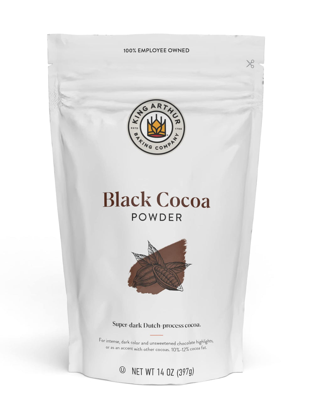 King Arthur Black Cocoa powder in resealable bag for rich chocolate flavor