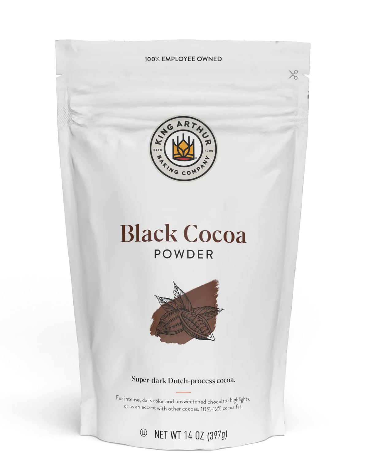 King Arthur Black Cocoa powder in resealable bag for rich chocolate flavor