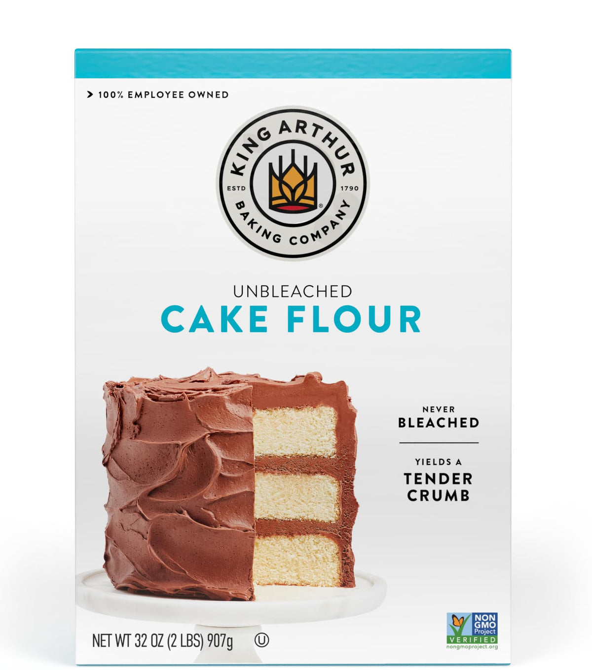 King Arthur cake flour unbleached box on the counter for tender, high-rising cakes