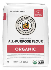 King Arthur flour bag closeup showing organic, non-GMO packaging for healthy baking