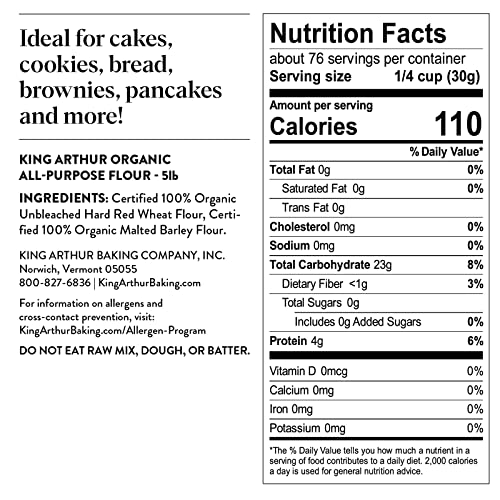 King Arthur flour label highlighting organic and non-GMO qualities for trusted baking