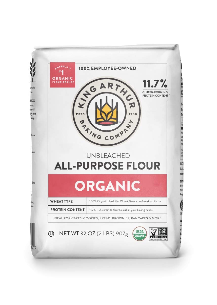 King Arthur Organic Unbleached Flour packaging closeup for consistent baking results