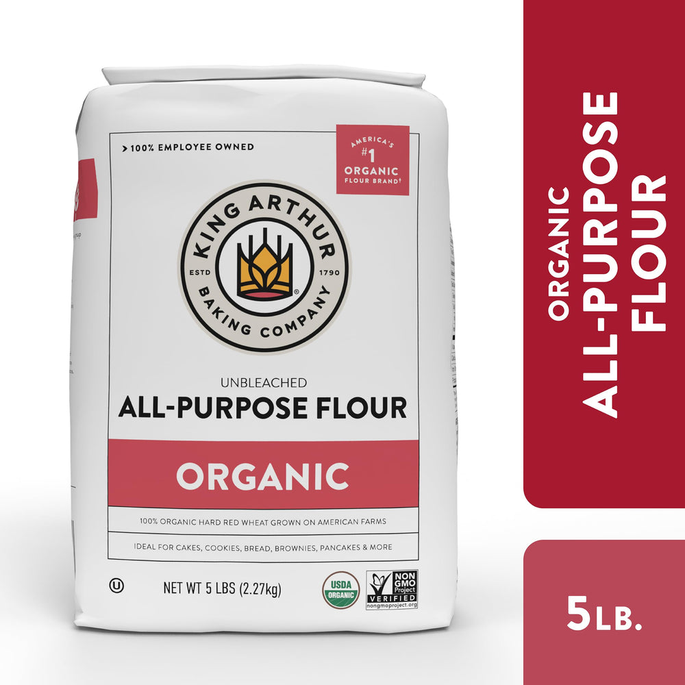 King Arthur flour pouring into a bowl for smooth batter.