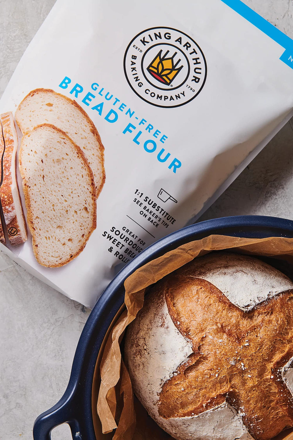 King Arthur gluten-free bread flour supports Dutch Oven success with three boules per bag.