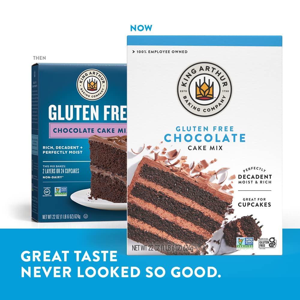 King Arthur gluten-free chocolate cake slice on plate.