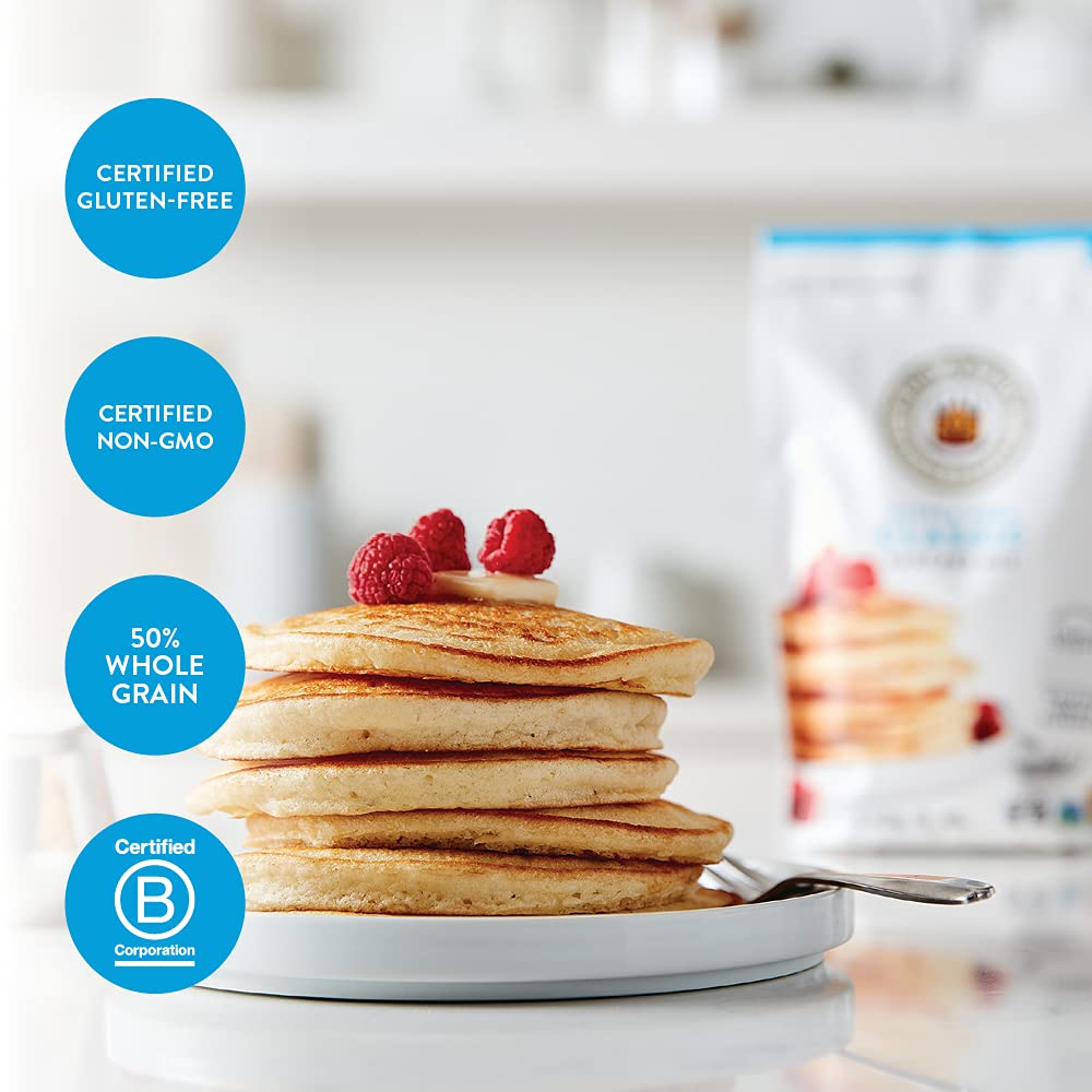 Golden waffles cooked with King Arthur gluten-free mix.