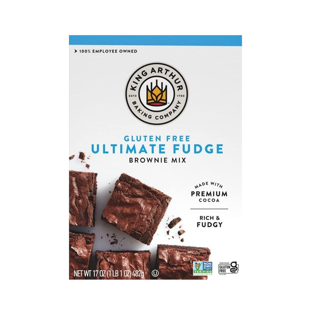 King Arthur gluten free fudge brownie mix box front with GFCO certification.