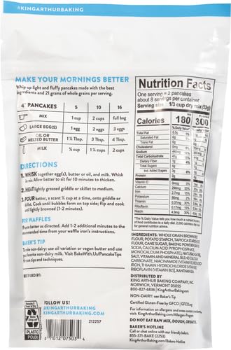 King Arthur gluten-free pancake mix packaging shows 15 oz bag