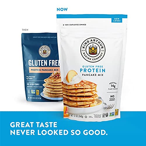Golden brown pancakes cooking in a pan with King Arthur mix for a tasty breakfast
