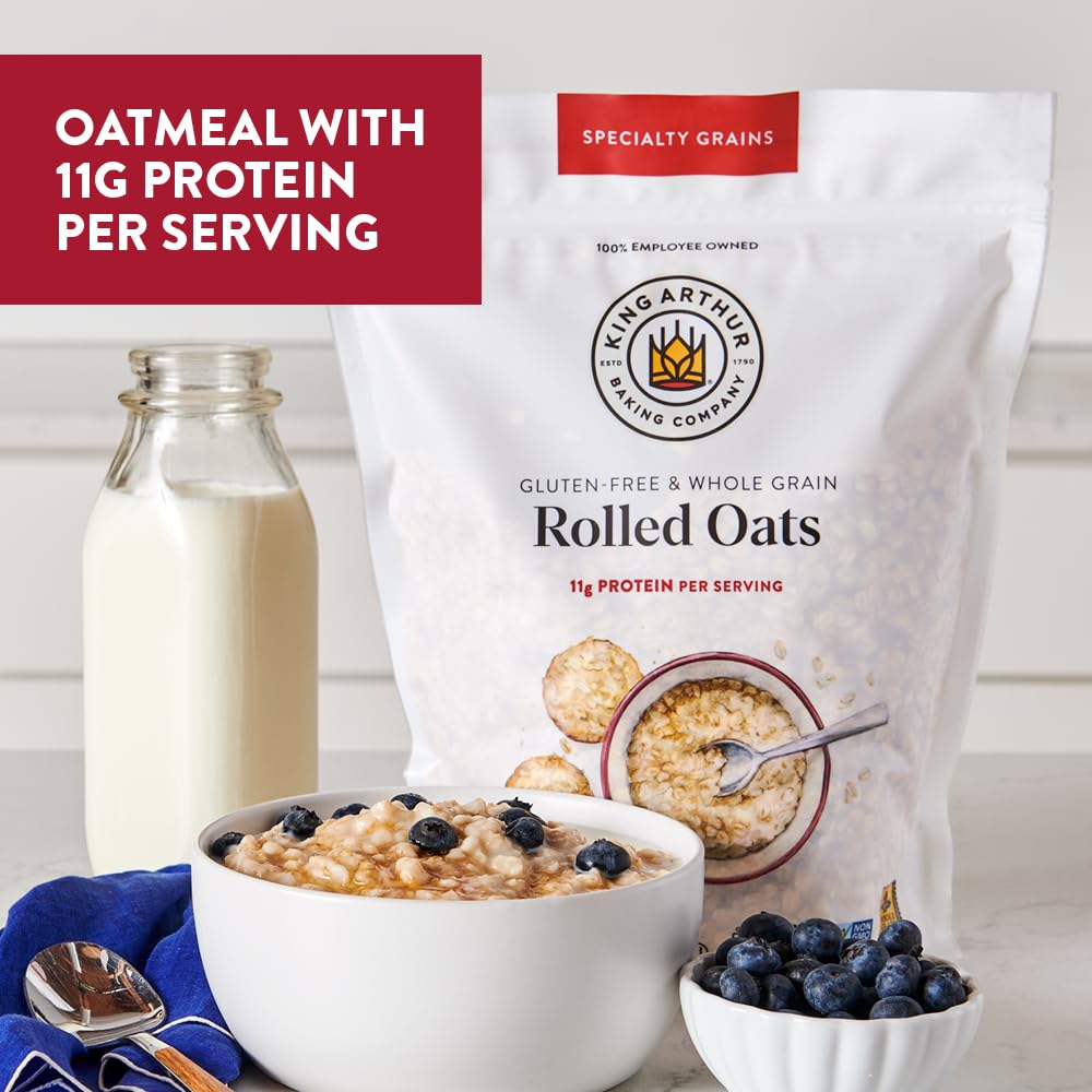 King Arthur gluten-free rolled oats pantry 2lb bag on shelf.