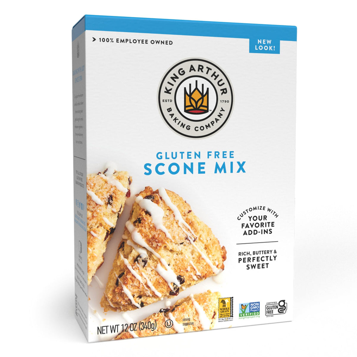 King Arthur gluten-free scone mix packaging offers quick, dependable breakfast prep.