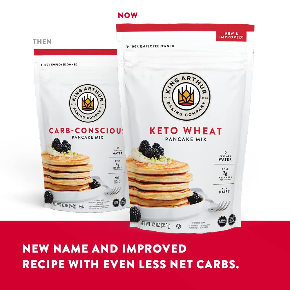 King Arthur Keto Wheat Pancake Mix non-GMO certificate signals trusted breakfast choice.