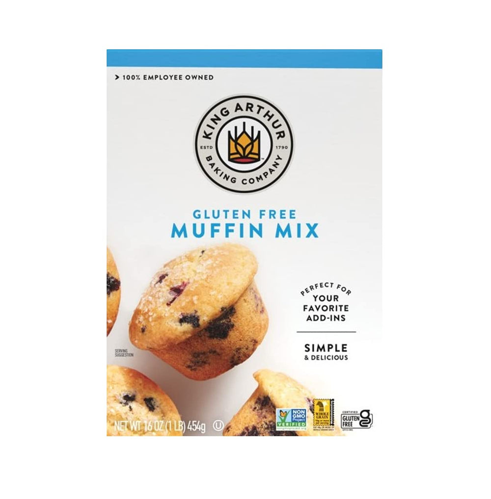 King Arthur muffin mix packaging highlighting gluten-free promise for easy baking
