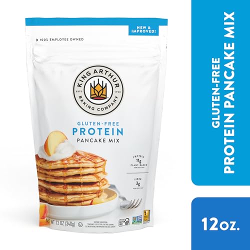 King Arthur Protein Pancake Mix bowl pour illustrates quick batter ready for cooking.