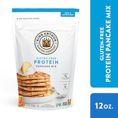 King Arthur Protein Pancake Mix bowl pour illustrates quick batter ready for cooking.