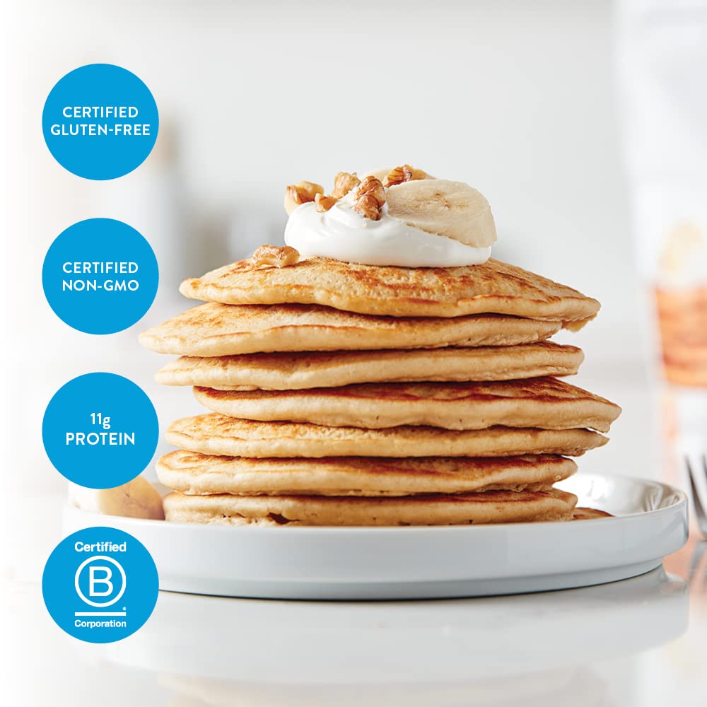 King Arthur Protein Pancake Mix cooking on stove releases warm aroma and even browning.