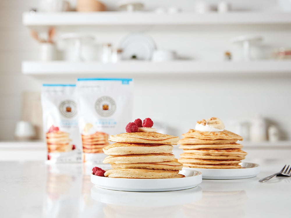 King Arthur Protein Pancake Mix gluten-free badge signals a suitable gluten-free option.