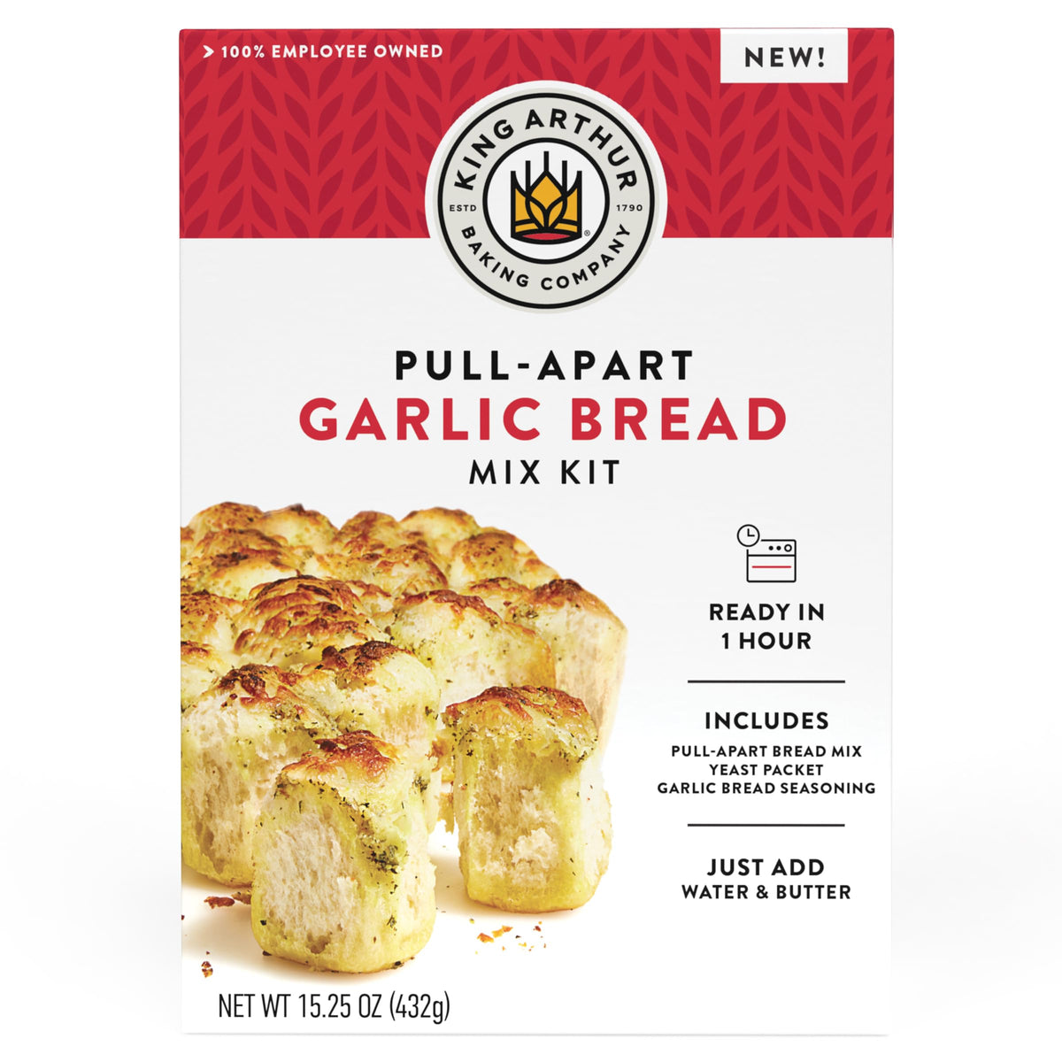 King Arthur Pull-Apart Garlic Bread Kit box ready for easy weeknight baking.